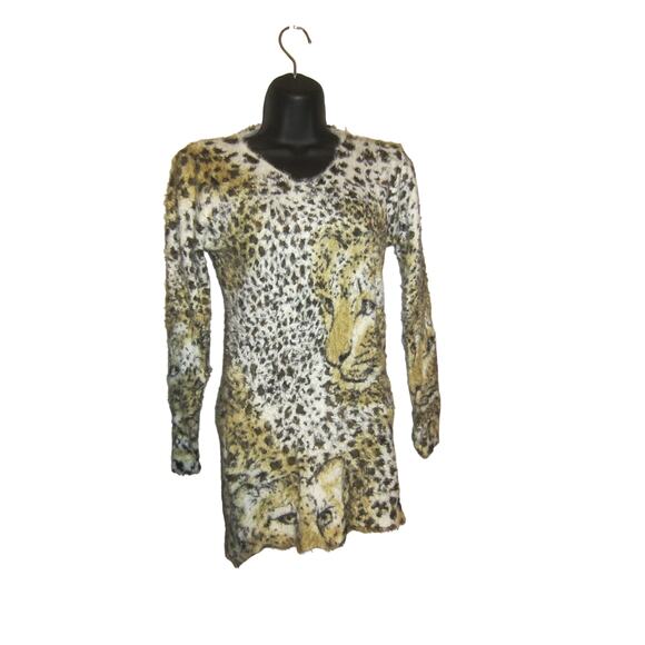 Y2K Animal Print Leopard Bodycon Dress Long Sleeve DENIMAXX S - Picture 3 of 6
